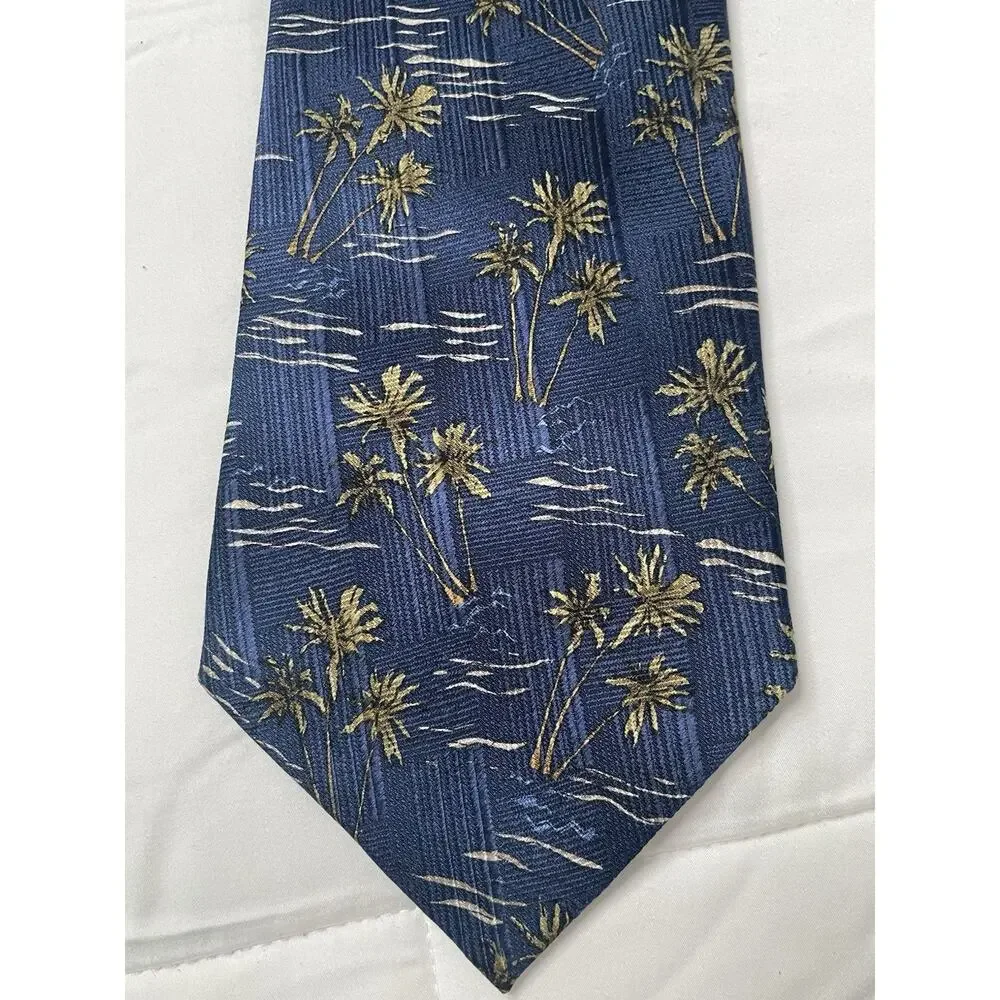 Palm Tree Beach Resort Blue Silk Tie Preswick & Moore Tropical Necktie